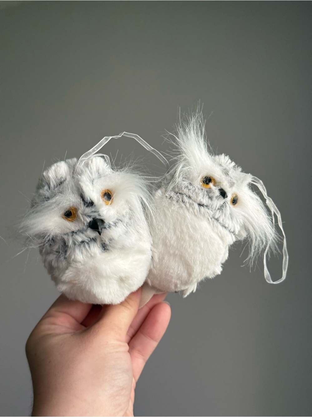 Set of 2 Fluffy Plushie Great Horned Owl 4.75" Christmas Tree Ornaments